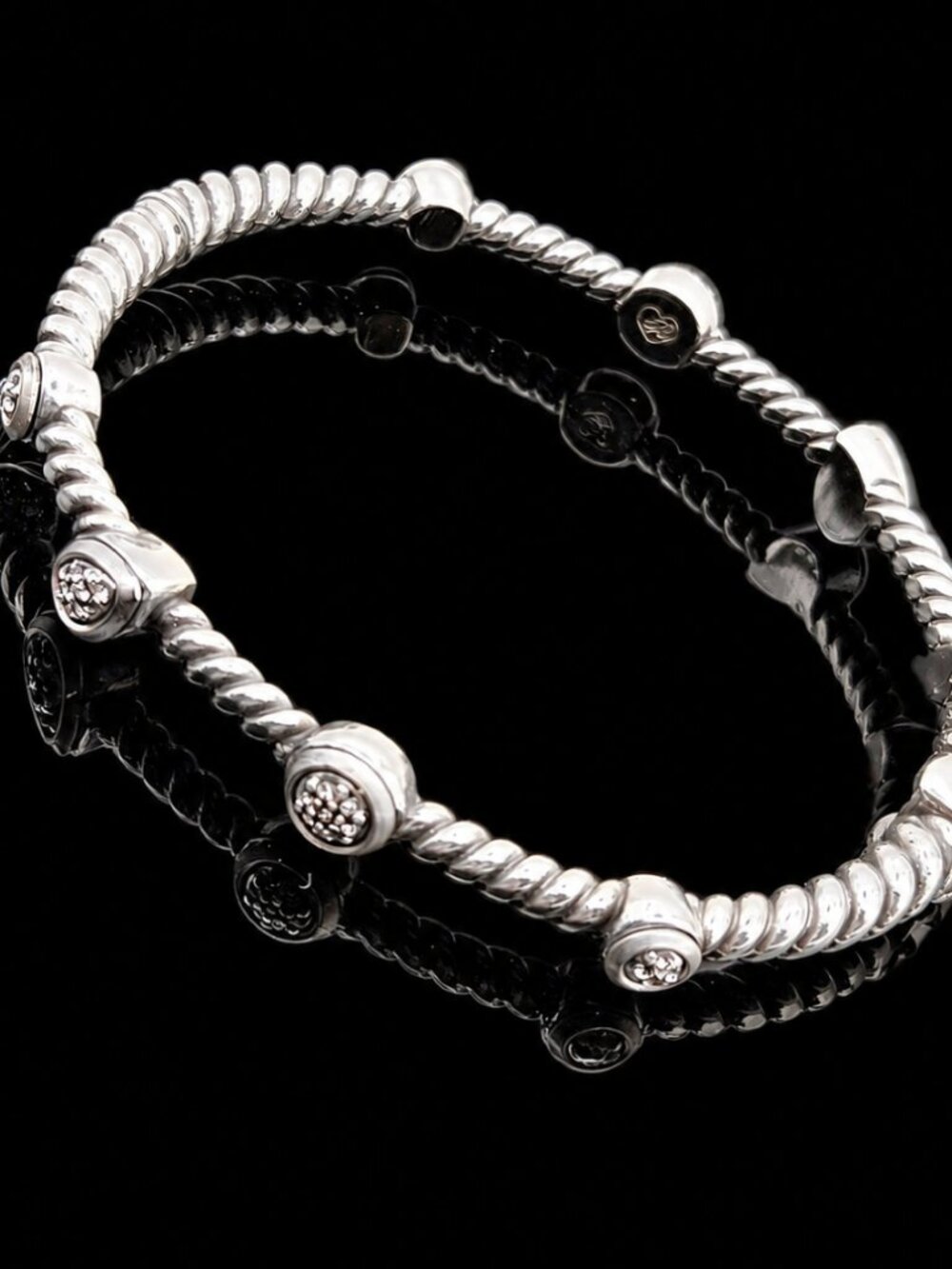 Brighton Silver Crystal Rope Hinged Bangle Bracelet